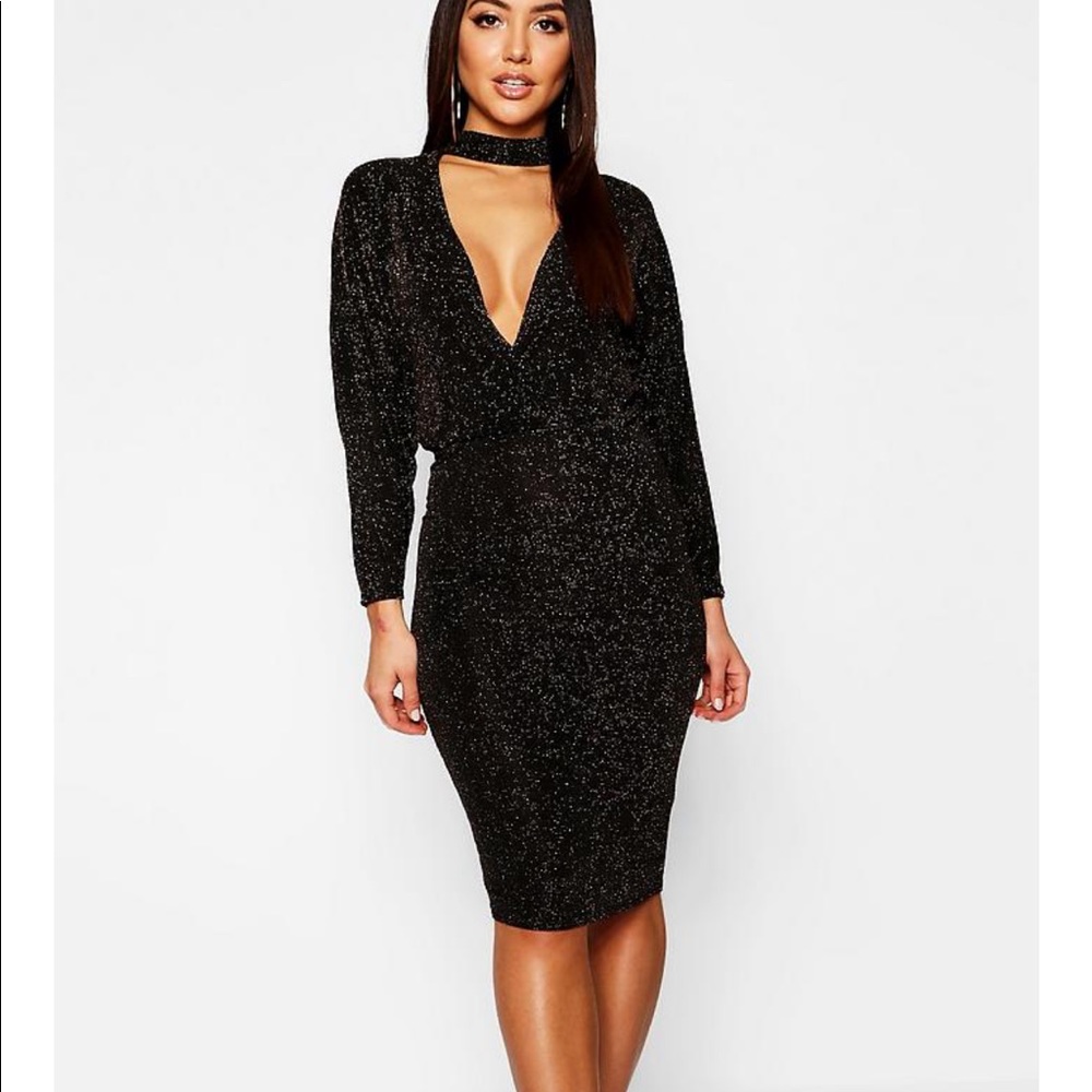 Metallic Black Midi Dress